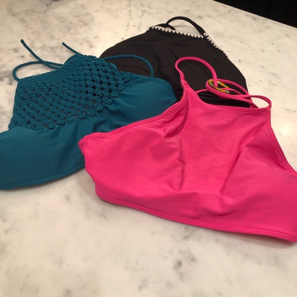 AERIE Lot of 3 High-Neck Swim Bikini Tops Size M GUC - Picture 1 of 4